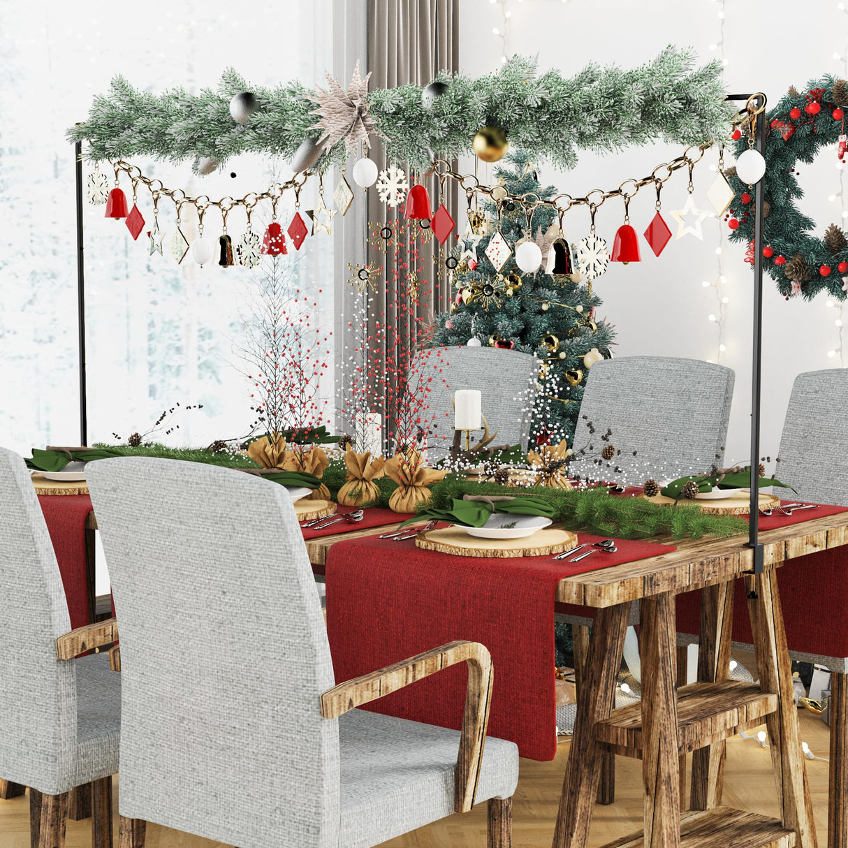 Xiomot Over The Table Rod Stand with Clamps Adjustable 13''-42'' Tall 29"-98" Length Black Table Arch Hanging for Wedding Birthday Party Halloween Christmas