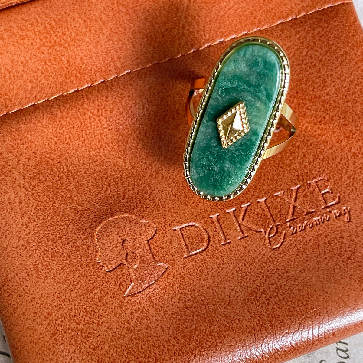 Dikixe Western Chunky Gold Natural Lapis Lazuli/African Jade Statement Ring