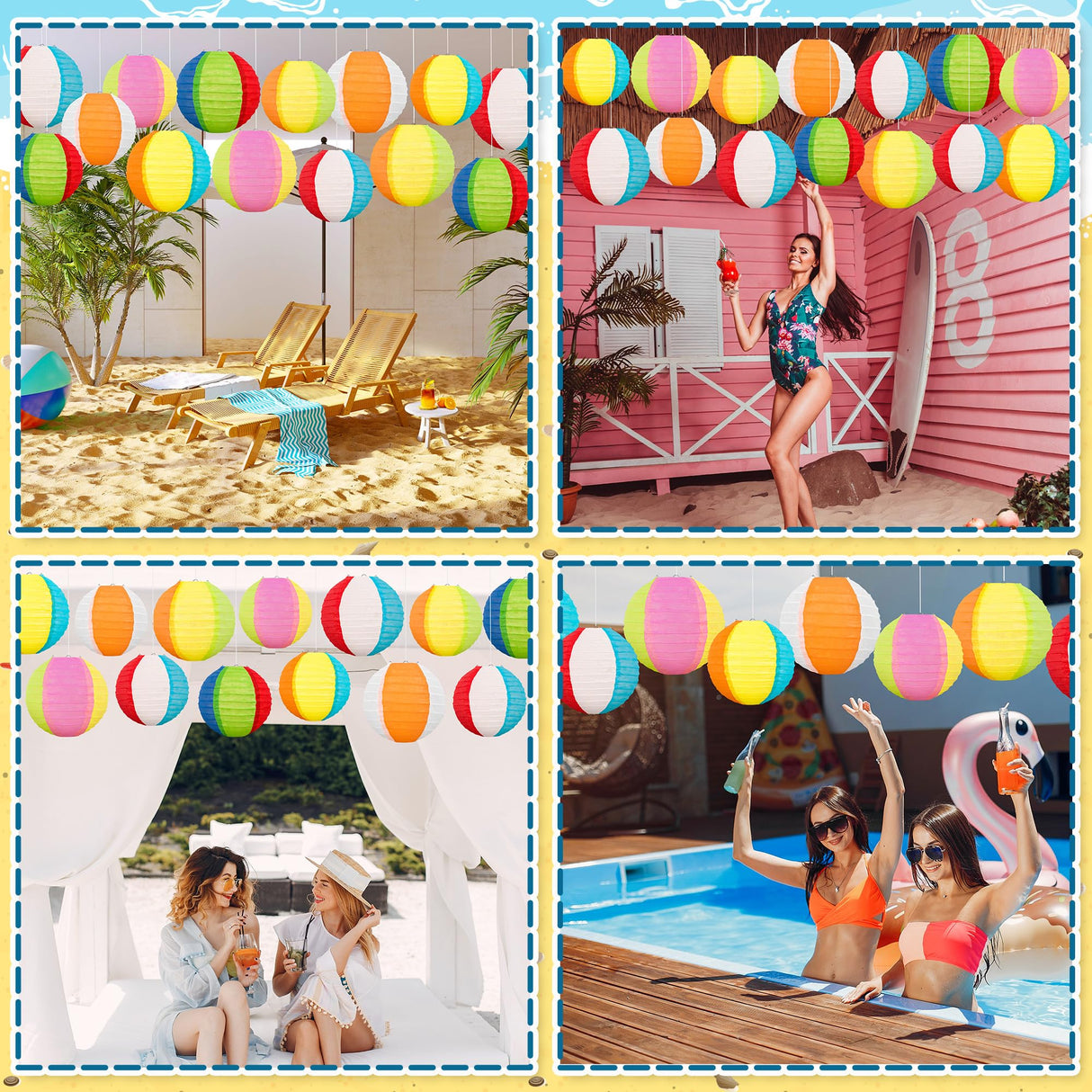 Renbuzhu 15PCS Pool Party Decorations Beach Ball Paper Lanterns - Summer Luau Hawaiian Themed Hanging Decor for Home Birthday Outdoor Indoor