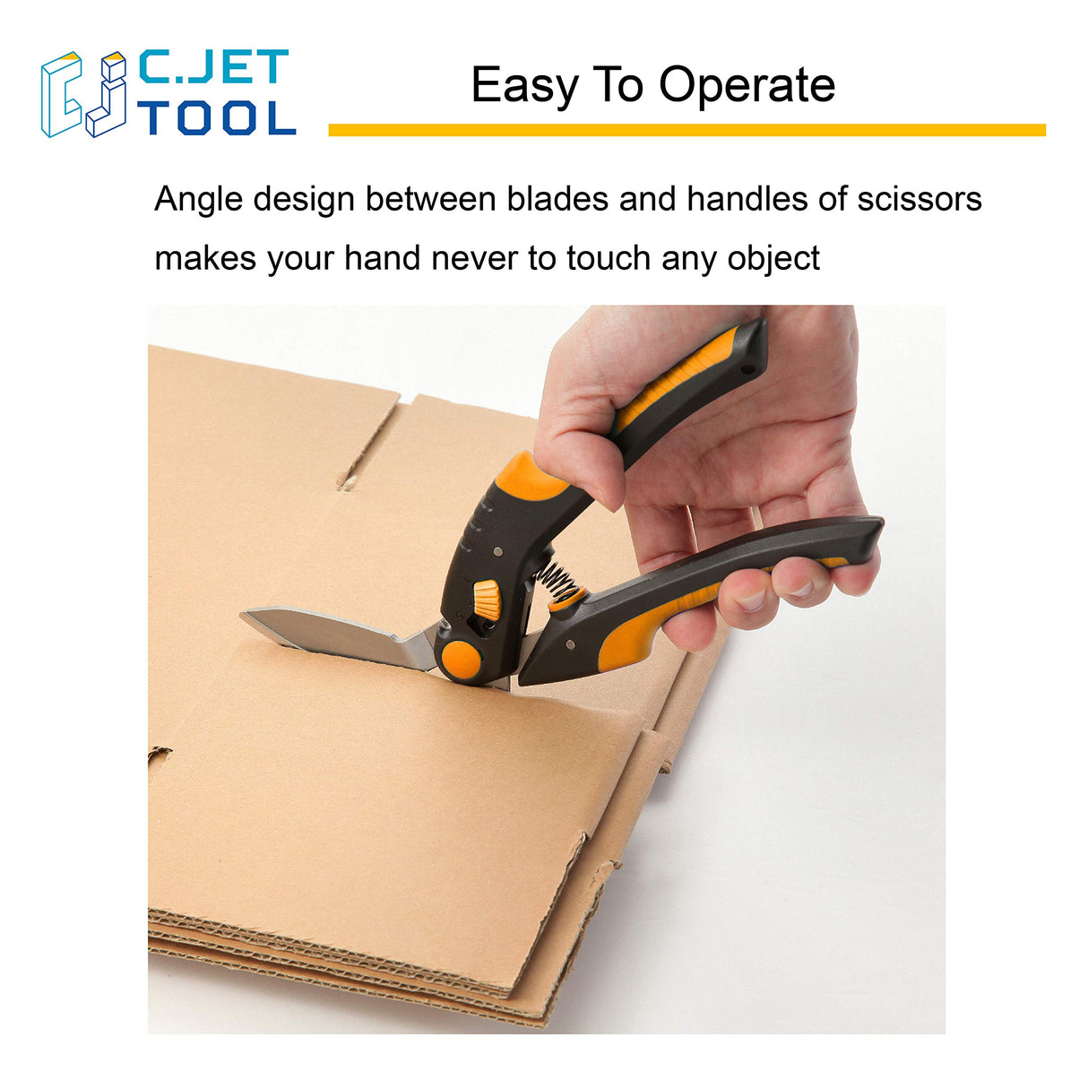 C.JET TOOL 10" Heavy Duty Scissors - Carpet Cutter, Industrial Multipurpose Tool for Cardboard, Leather, Pruning, Gardening - Professional Soft Grip Stainless Steel (Orange)