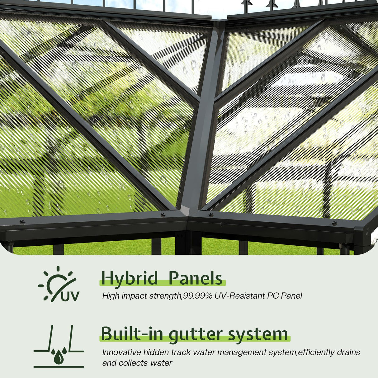 AMERLIFE 12x10x8 FT Hybrid Polycarbonate Greenhouse, Quick-Connect Aluminum Frame with Dual Roof Vents & Double Doors, Walk-in Outdoor Garden Greenhouse with Gutters, Black