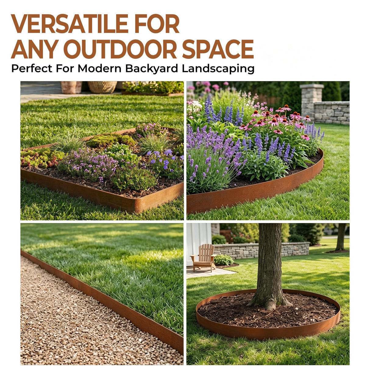 Worth Garden 6 Pack Cor-Ten Steel Landscape Edging w/Rust Patina Finish - 40" L x 8" H Strips - Hammer-in 14-Gauge Metal Corten Edging Border w/ 7 Clips & Gloves - Edge for Lawn Yard (20Ft Total)