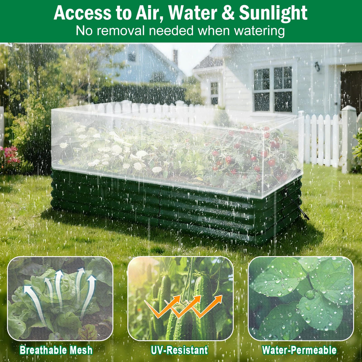 2 Pack Garden Netting for Raised Beds, 4.8X2.2FT Drawstring Plant Covers