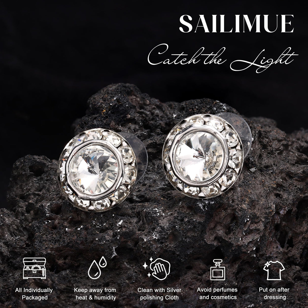SAILIMUE 15Pairs Rhinestone Earrings For Women Dance Competition Performance Ballet Stud Earrings Stainless Steel Round Acrylic Stone Inside Rhinestone Crystal Halo Dance Competition Earrings Set15mm