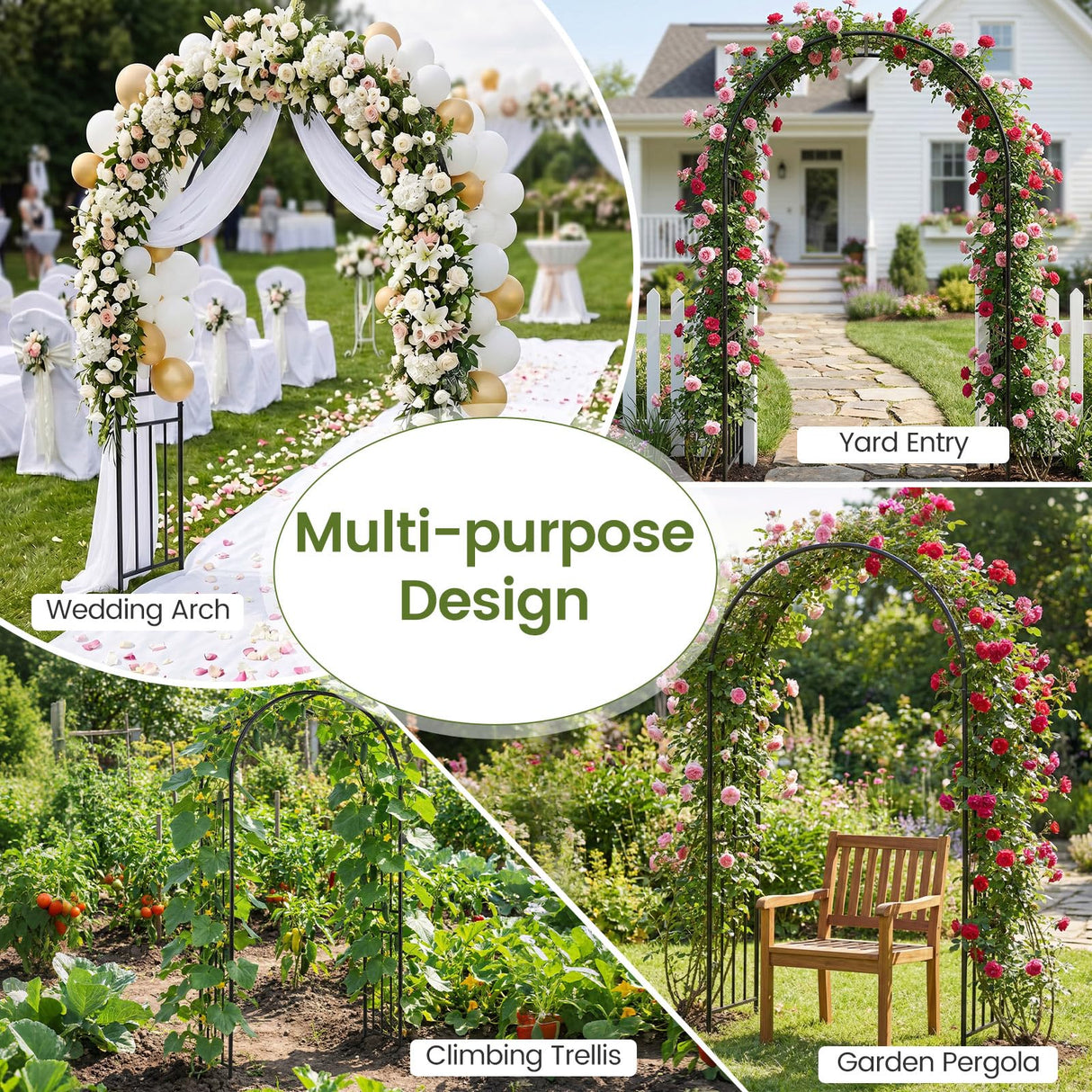 Giantex 86'' Metal Garden Arch, Outdoor Arbor Trellis with 8 Ground Stakes