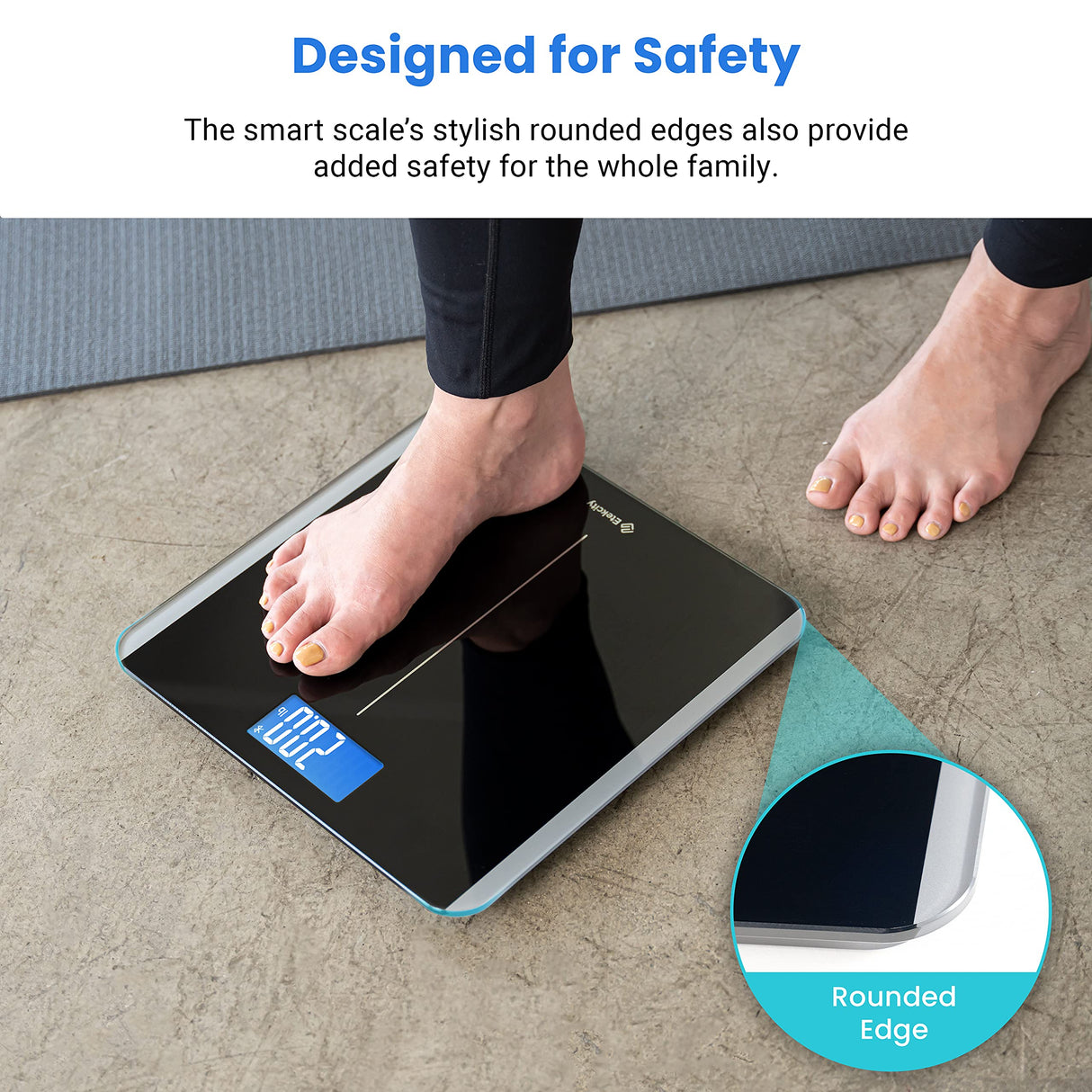 Etekcity Smart Scale for Body Weight and BMI, Bathroom Digital Electronic Weighing Scale for People, Bluetooth Free VeSync APP Connection, Rounded Corner, Accurate to 0.1lb/0.05kg, 400 lbs, Black