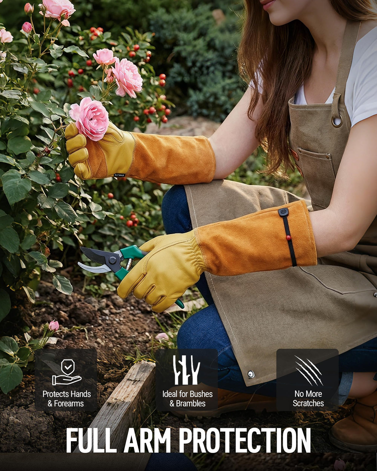 WORKPRO Gardening Gloves, Long Leather Garden Gloves for Women & Men