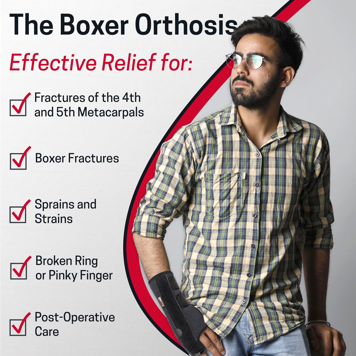 Ezywrap The Boxer Orthosis Orthopedic Hand & Wrist Brace | Wrist Brace for Women & Men | Wrist Support Strap for Sprain, Wrist Sleeve, Metacarpal Wrap Brace | Regular | Right | (Single/Black)