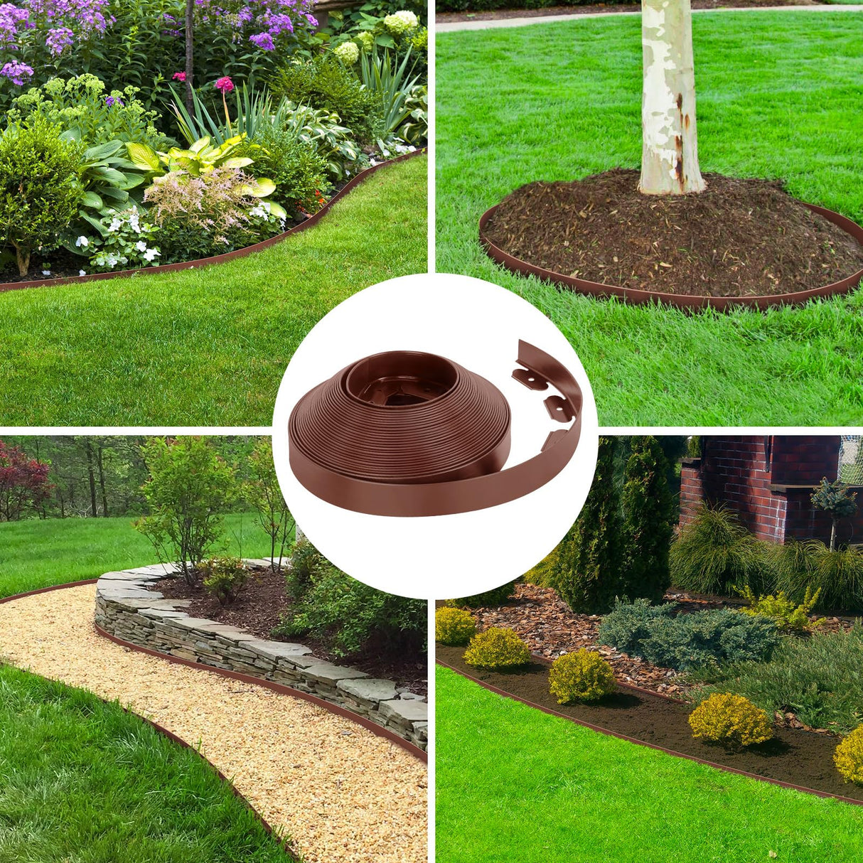 2-Inch x 66 FT Landscape Edging Border with 100 Spikes, Garden Edging Lawn Edging Border Kit, Plastic Edging Border Flexible for Garden Flower Beds Lawn Yard Pathway (Brown)