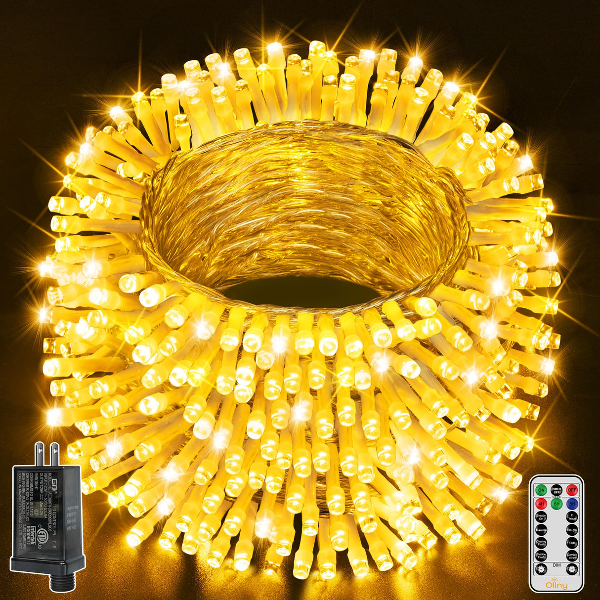 Ollny Christmas Lights Outdoor 400LED 131FT, Warm White Fairy Lights with Remote 3 Timer, Plug in 8 Modes String Lights for Bedroom Indoor Outside House Party Xmas Decorations