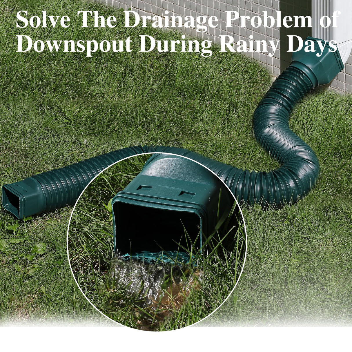 Gutterlix 2 Pack Flexible Gutter Downspout Extensions Extendable from 21" to 67", Downspout Extender Comes with Adapters, Thickened Down spout Drain Extension for Rainwater Drainage(Green)
