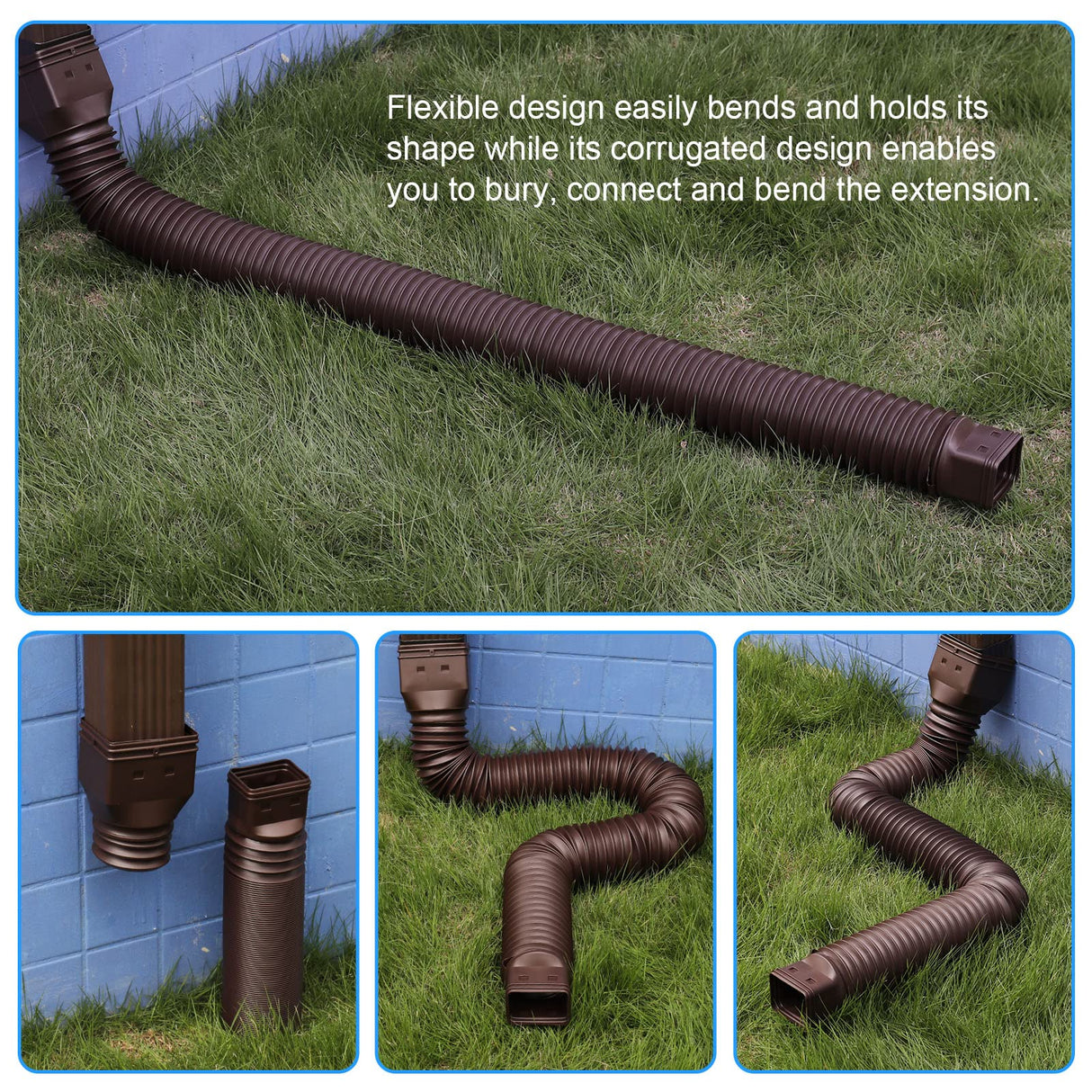 plusgutter 11.5ft Long Gutter Downspout Extensions Flexible, 4" Diameter Drain Downspout Extender, Down Spout Drain Extender for Rainwater Drainage, Extendable from 2.6ft to 11.5ft(Brown)