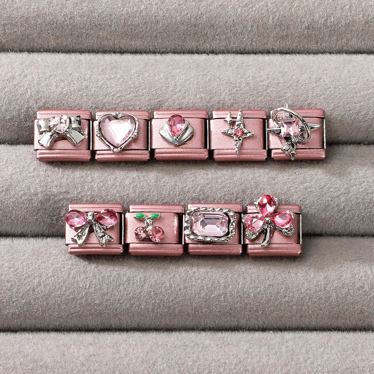 Italian Charms Bracelet Pink 22Pcs Glitter Charm Set Jewelry Gifts
