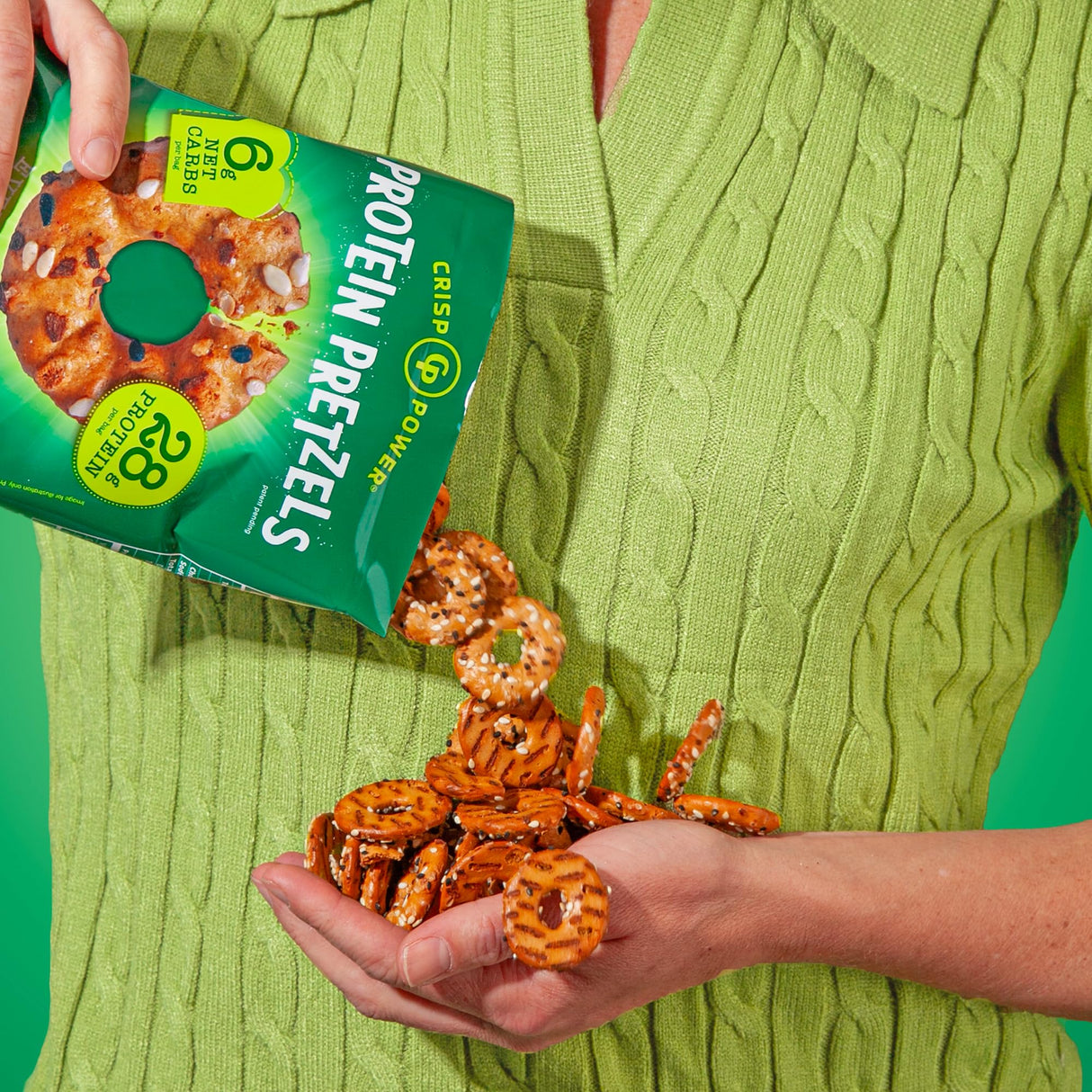 Crisp Power Protein Pretzels, Everything, High Protein Vegan Keto Snack, 28 G Plant Based Protein, Low Carb Crunchy Pretzel Snacks, Sugar Free, No Seed Oils, 1.75 oz Bags, 6 Pack