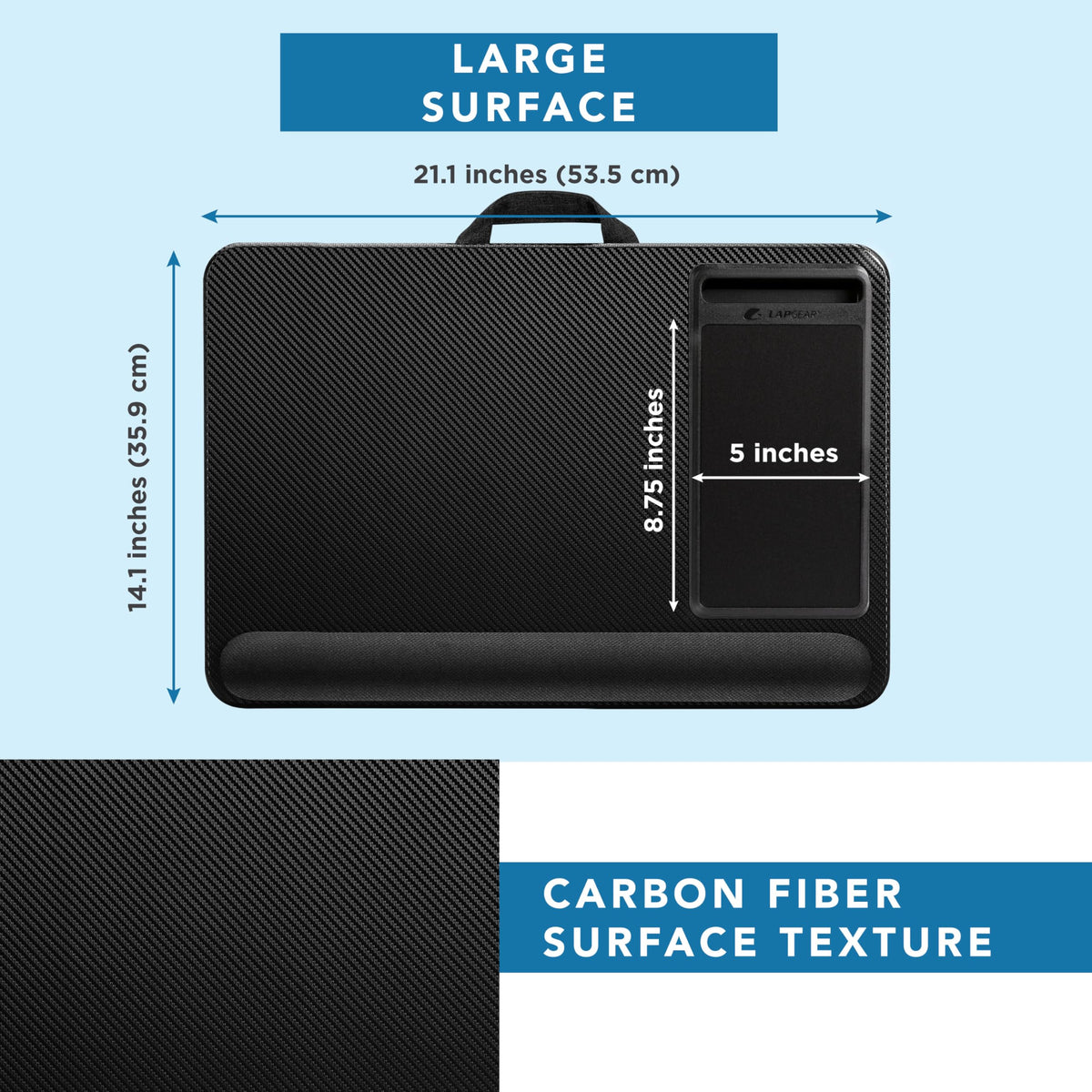 LAPGEAR Home Office Pro Lap Desk - Black Carbon, Fits 15.6” Laptops