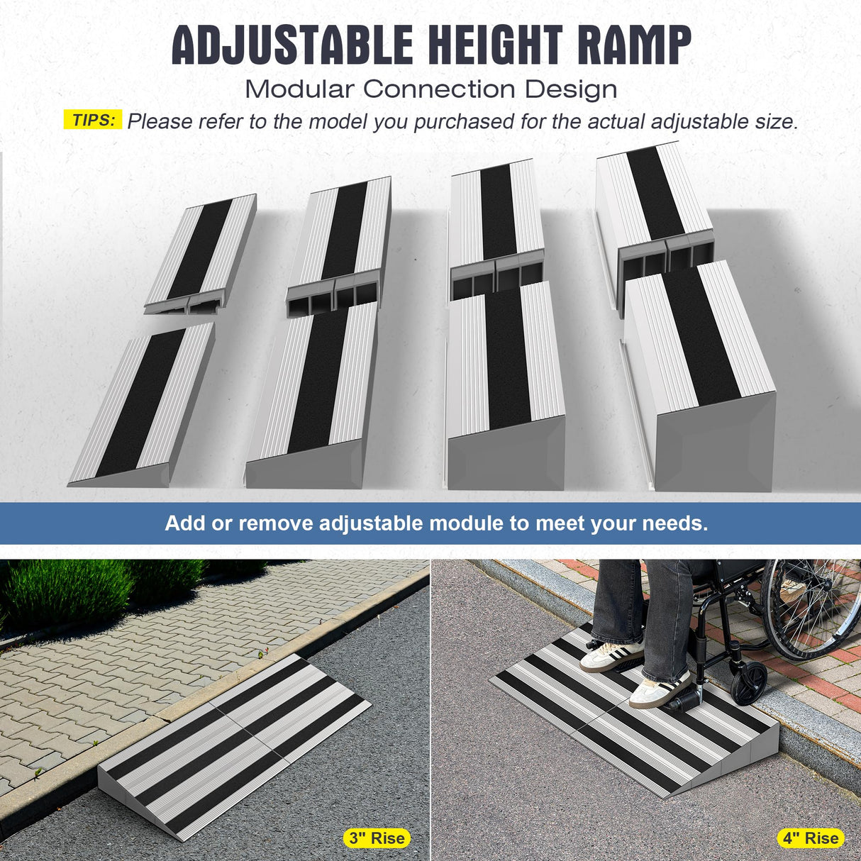 Nuvium 3" Rise Modular Threshold Ramp for Doorways, Stable Wheelchair Ramp for Home Steps, Aluminum Door Ramp and Curb Ramp for Scooters, Power Chairs, Cars, 1100LBS Load Capacity