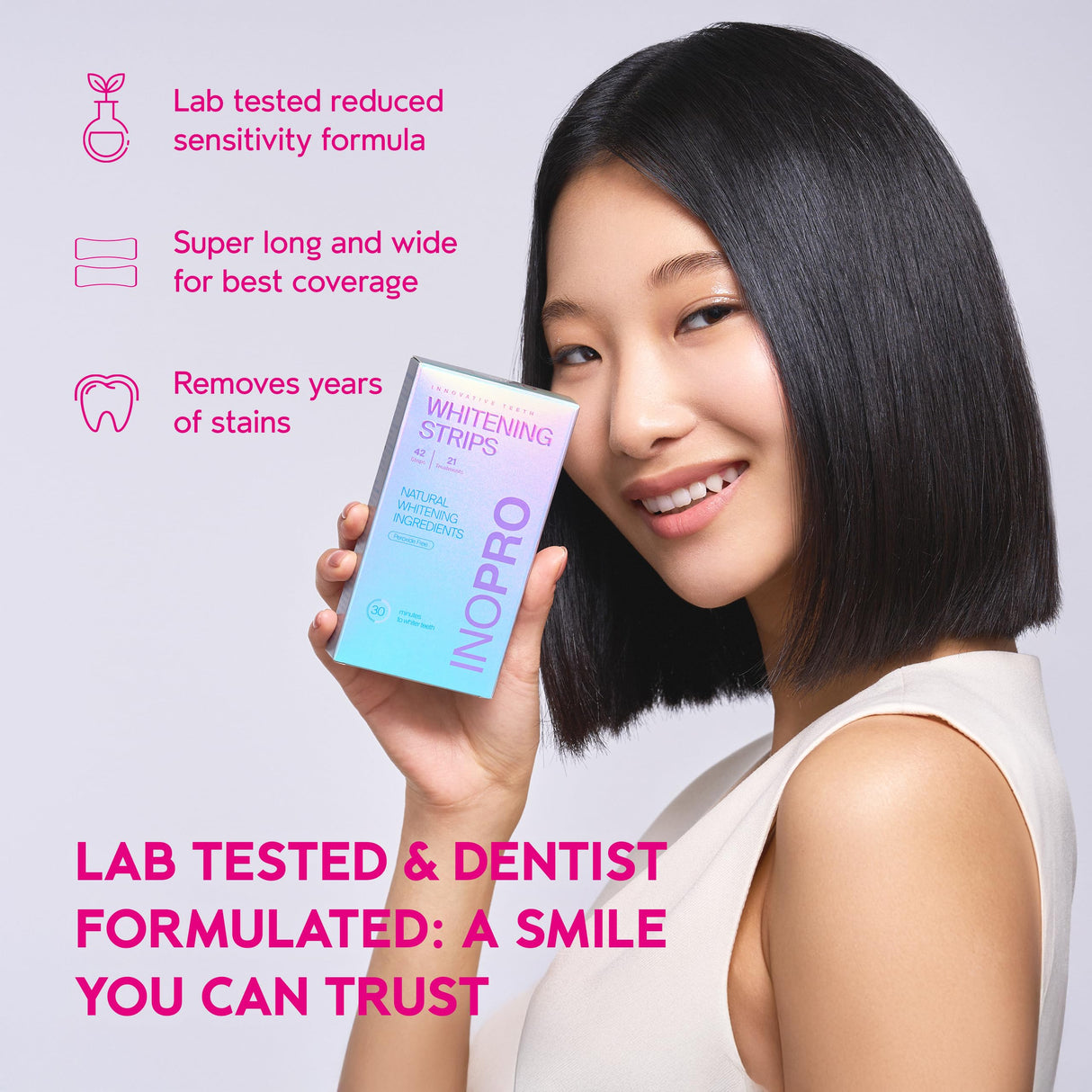 InoPro Teeth Whitening Strips 21 Treatments Kit - Teeth Whitener, Peroxide Free, Enamel Safe Green Whitestrips, Deep Stains Removal - Instant Teeth Whitening Without The Harm (42 Strips)