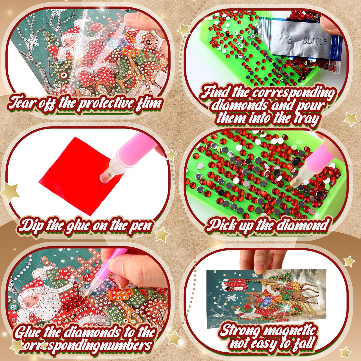 Saillong 12 Pack Vintage Christmas Diamond Painting Greeting Card Kits DIY Retro Christmas Diamond Art Cards with Envelopes Xmas 5D Rhinestones Painting for Adults DIY Craft Family Friend Xmas Gifts