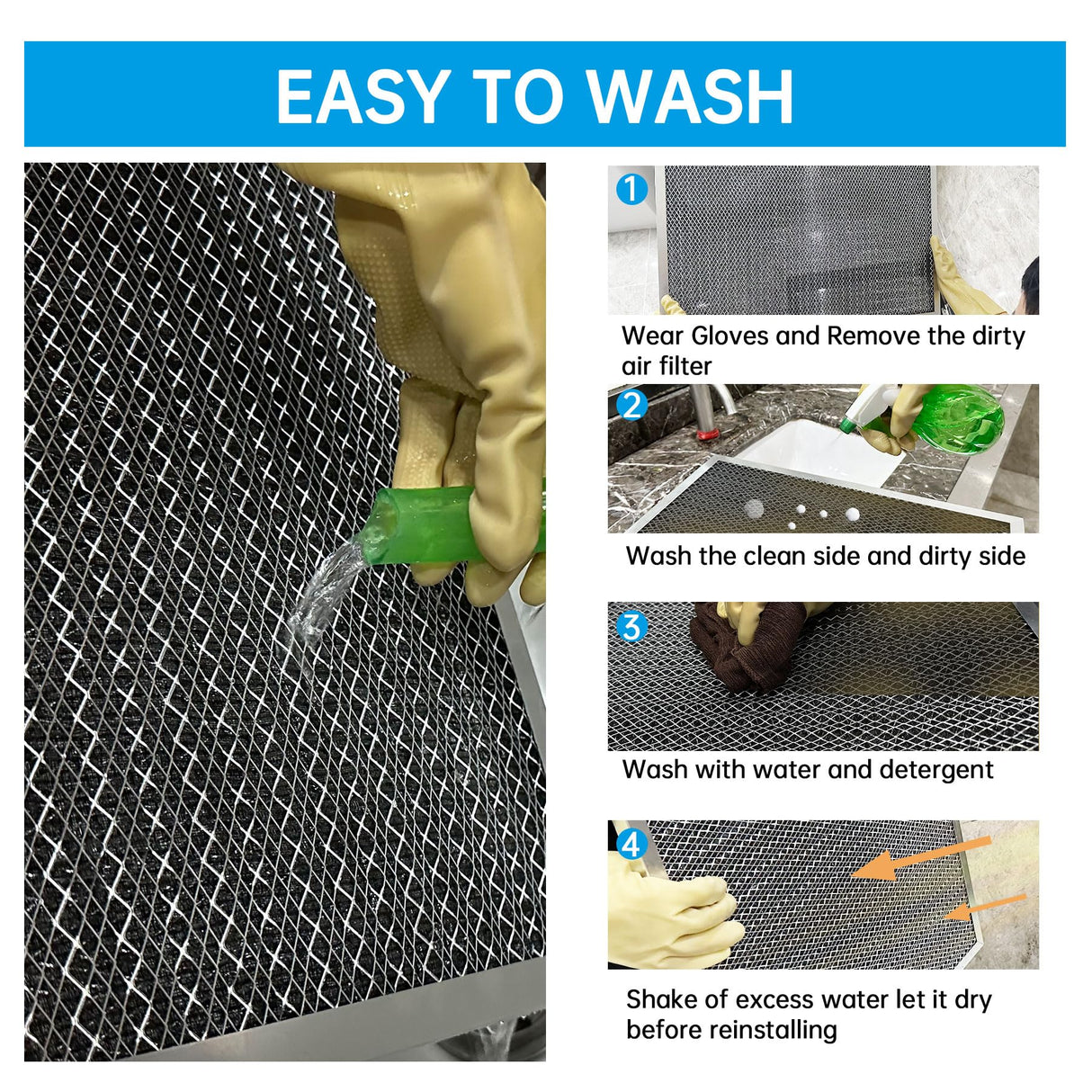 UBeesize 20x20x4 Reusable Electrostatic Air Filter HVAC AC Furnace Filter,Washable, Lasts a Lifetime,Permanent Air Filter,Breathe Fresher,Home And Office(Actual Size:19.37x19.37x3.58In)