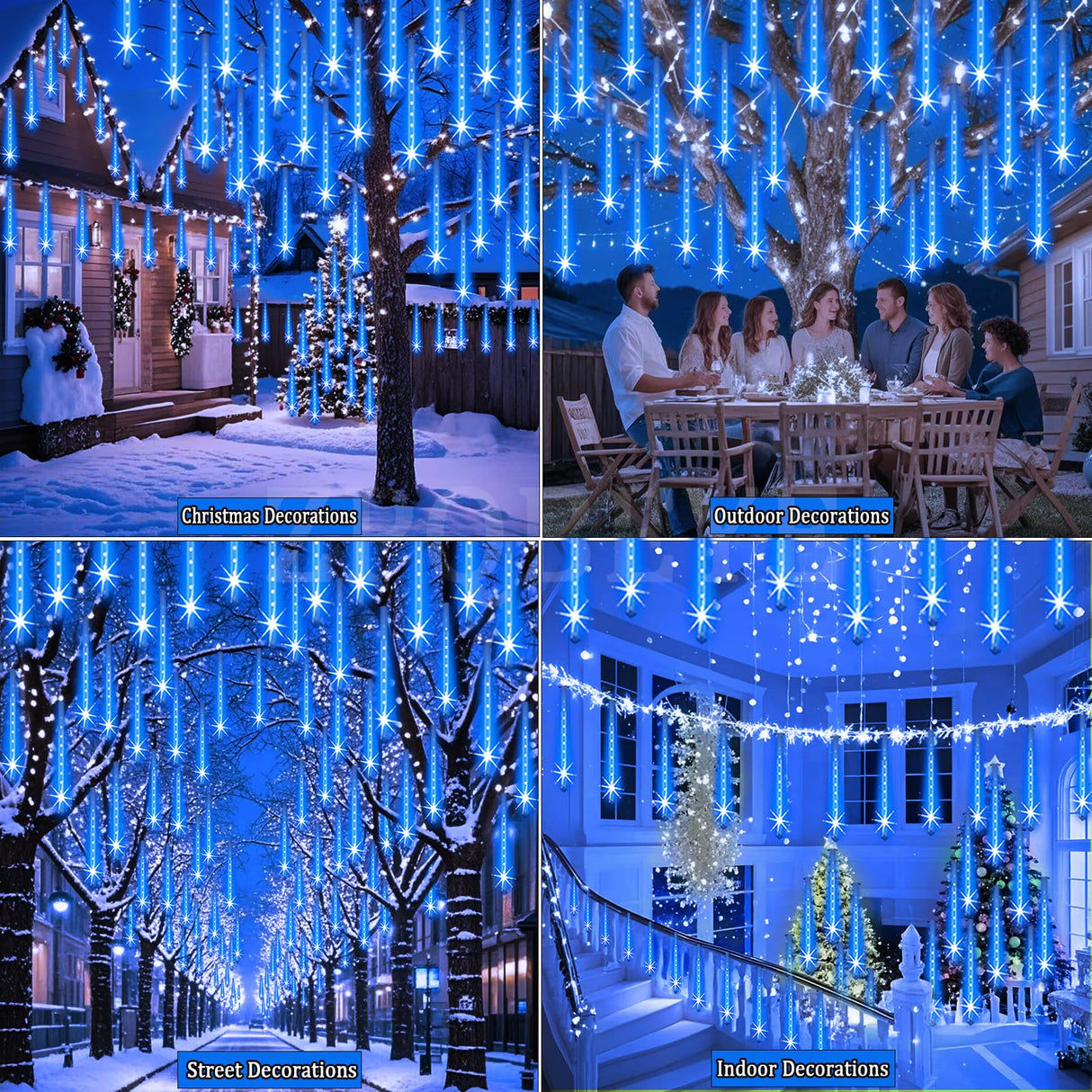 ZPQBEYE Christmas Lights Outdoor Meteor Shower Lights 24-Tube 576LEDs Snow Falling Rain Cascading Icicle Light for Xmas Tree Christmas Decorations Wedding Party Holiday Garden Decor, UL Plug Blue