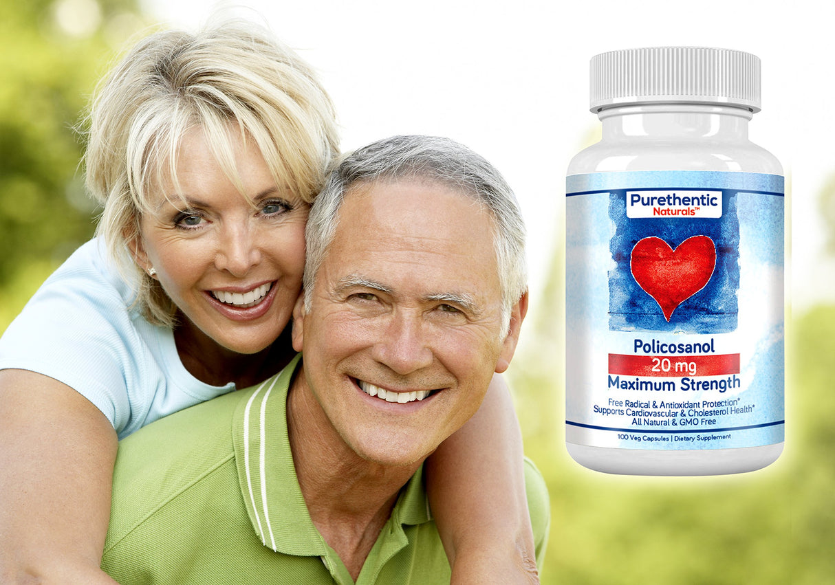 Purethentic Naturals Policosanol 20mg | Supports Cardiovascular & Cholesterol Health* | Free Radical & Antioxidant Protection* | from Pure Sugar Cane with No Unnecessary Fillers | 100 Veg Capsules