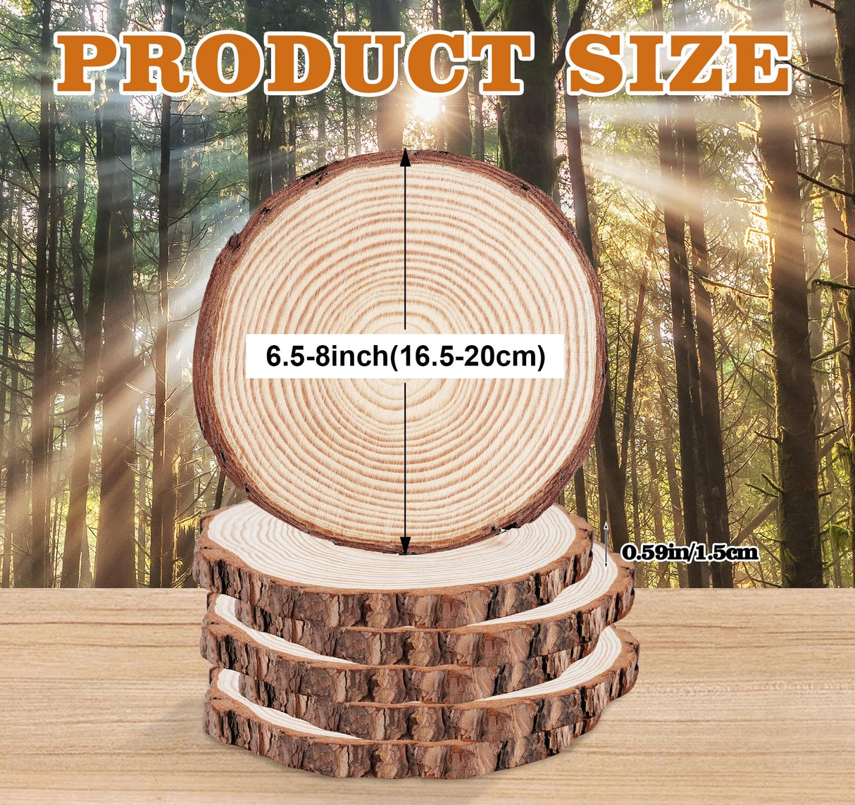 Timburst 6.5-8 inch Unfinished Wood Slices, 6 Pcs Natural Wood Centerpieces for Tables, Wood Slice with Bark, Rustic Wood Circles for Crafts Arts Party Christmas Decorations Wedding Centerpiece