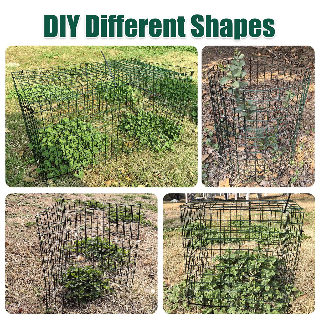 KEOHOLI 10 Packs Plant Protectors Cages from Animals, 12" x 12" 30 Pcs Wire Meshs with 200 Pcs Zip Ties and 30 Pcs Stakes, Plant Protector Cages from Rabbits Squirrels Chicken for Vegetables Flowers