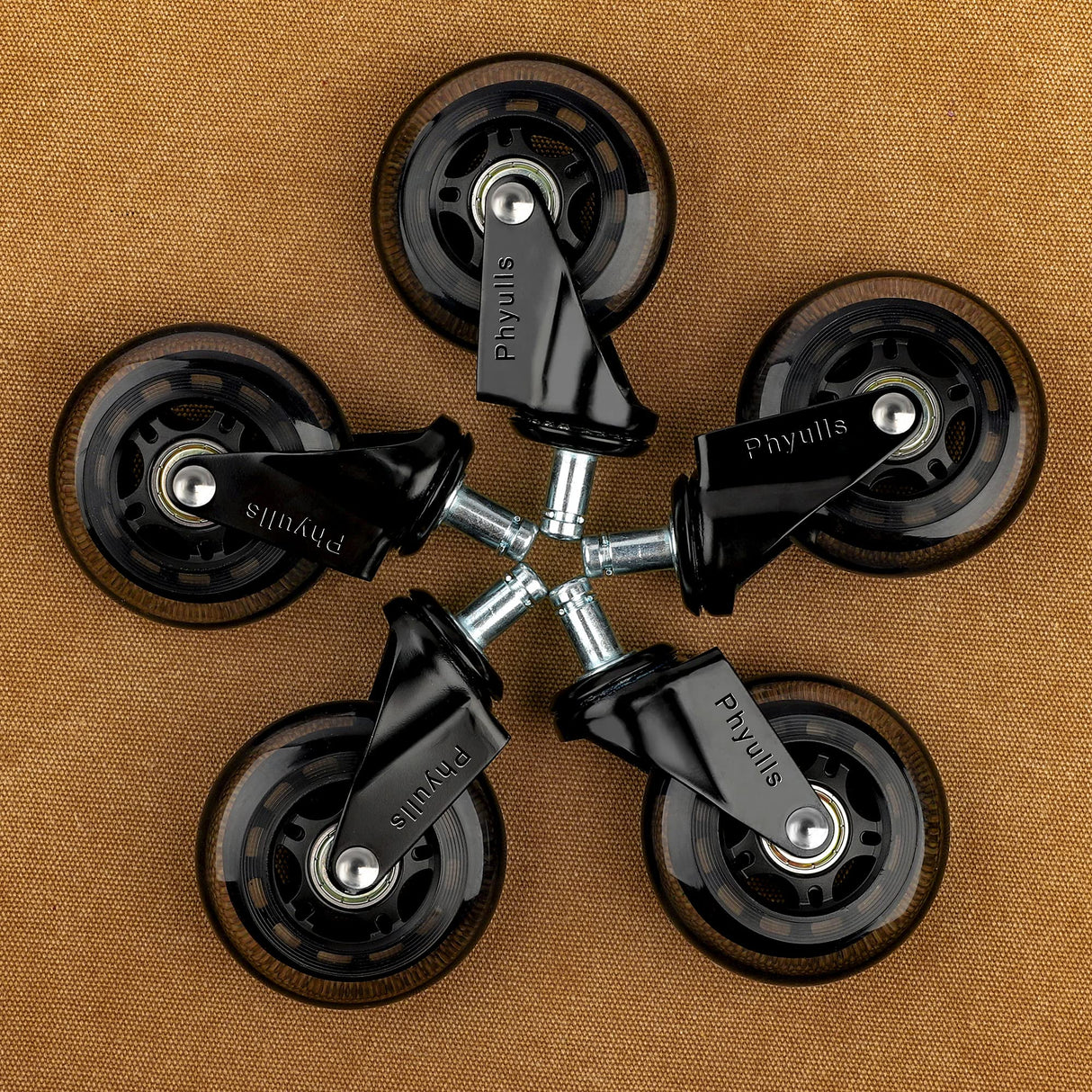 Office Chair Caster Wheels - 3" Rollerblade Replacement Rubber Chair Casters - Set of 5, Best Protection for Hardwood Floors and Carpet No More Chair Mat Needed - Universal Fit, Smooth & Silent
