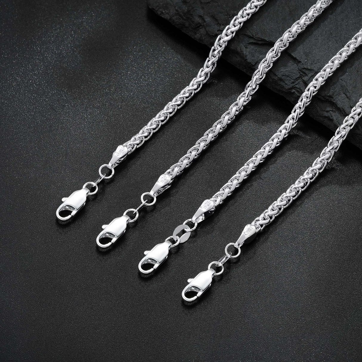 Maxcate 925 Sterling Silver Bracelet for Men, 3MM Wheat Chain 7.5 Inches