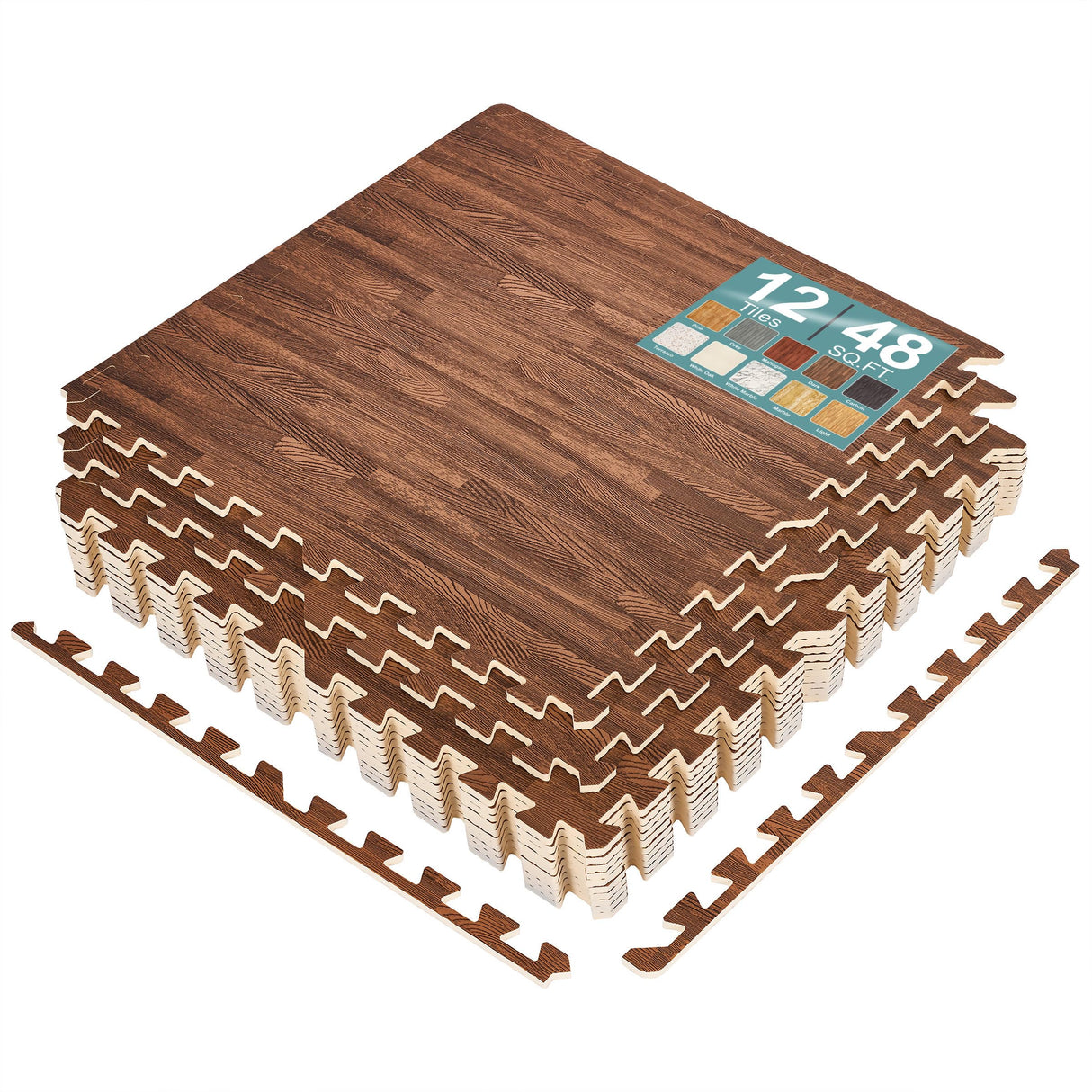 Sorbus 96 Sq. Ft. Wood Grain Floor Tiles Foam Mat EVA Interlocking Mats Tile 3/8-Inch Thick Flooring Wood Puzzle Exercise Mats w/Borders - Home Playroom Basement, Apartment, Trade Show, Baby, Dance