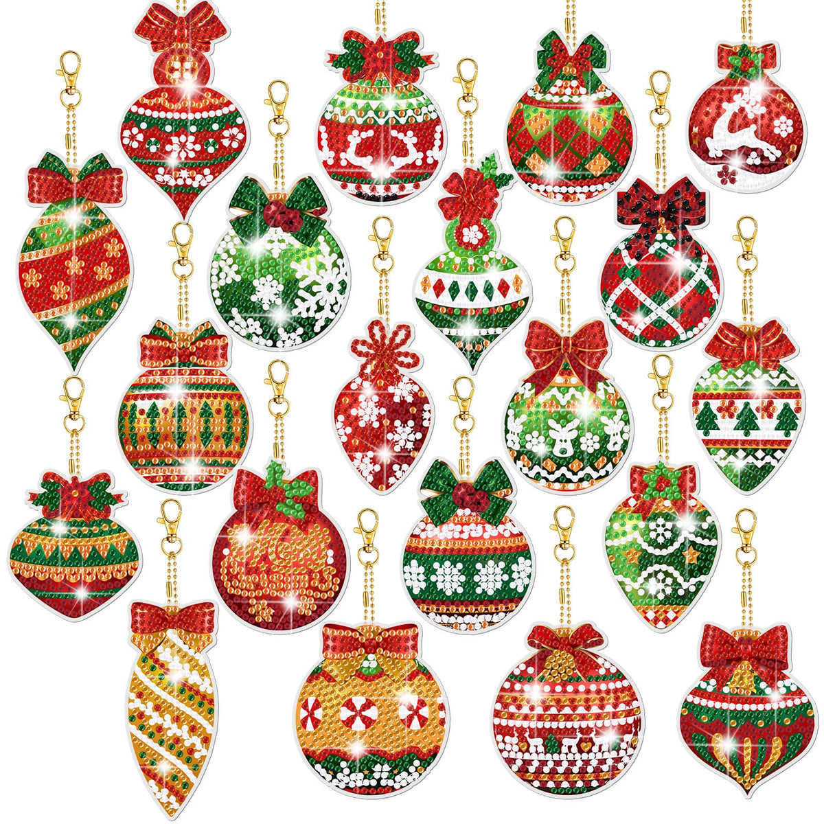 Tondiamo 20 Pcs Christmas Diamond Painting Keychain Kits 5D DIY Diamond Art Pendants Double Sided Hanging Key Chains for Christmas Party Decoration DIY(Balls Style)