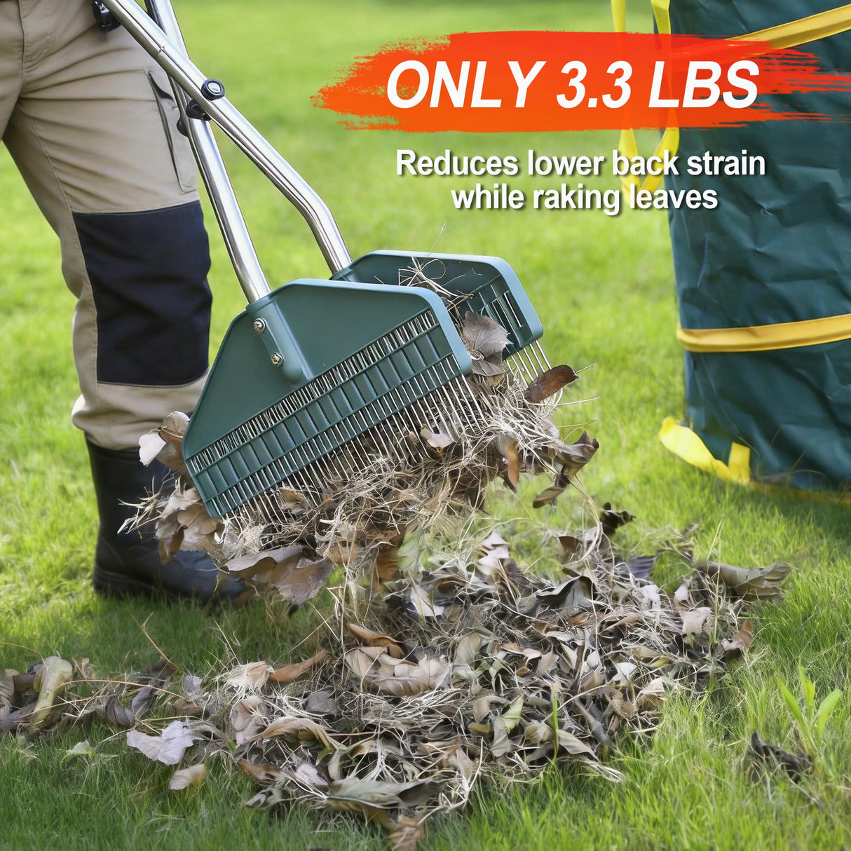 YEELOR Leaf Grabber Rake, 36.6 Inches, 3.3 Pounds(Straight Grip)
