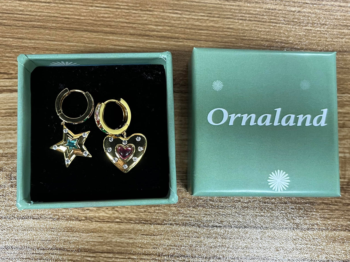 Ornaland Gold Heart Star Earrings Charms for Women Personalized Dangle Hoop