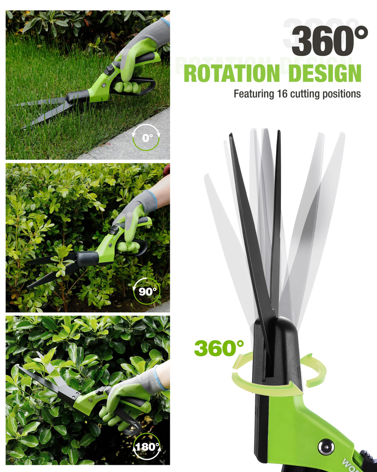 WORKPRO Grass Shears Handheld, Grass Clippers with 360 Degree Swivel Blades
