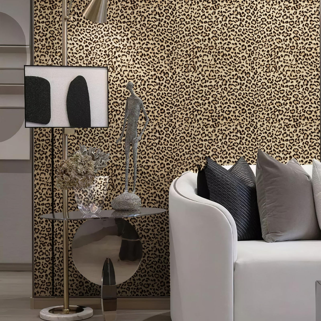 JiffDiff Leopard Print Peel and Stick Wallpaper, Waterproof Removable Self Adhesive Textured Wall Paper, Yellow Unique Funky Cheetah Contact Paper for Bedroom and Bathroom 120"X17.3"(14.4 sq. ft)