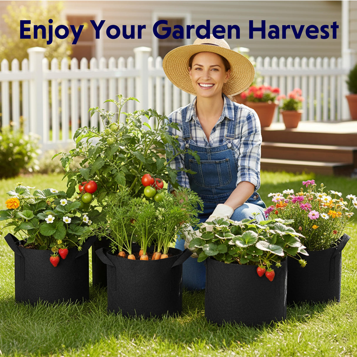 iPower 5-Pack 10 Gallon Plant Grow Bags Thickened Nonwoven Aeration Fabric Pots Heavy Duty Durable Container, Strap Handles for Garden, Black New