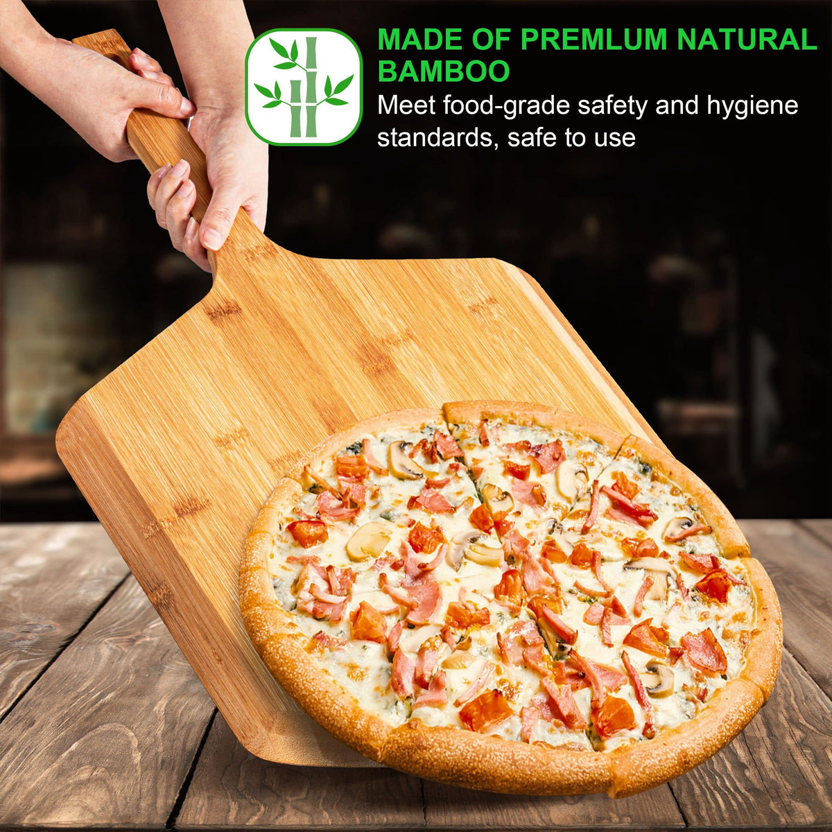 Pizza Peel 16 Inch, Natural Bamboo Pizza Board for Transferring & Serving