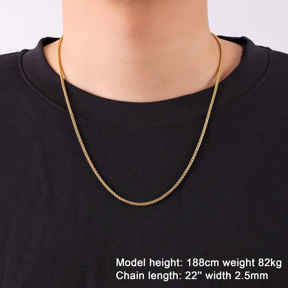 Fiusem 14K Gold Plated Wheat Chain Necklace for Men, 2.5mm 14K Gold Plated Stainless Steel Necklace Chains for Men and Women 24 Inch