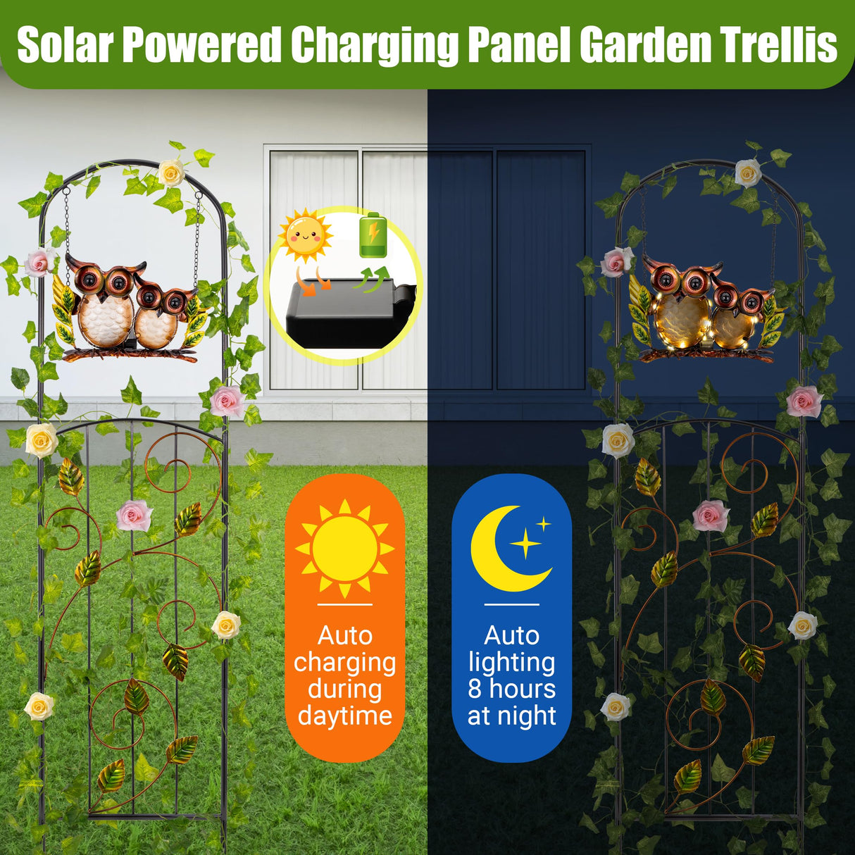 Voumsil Solar Owl Garden Trellis Metal Climbing Plant Stake