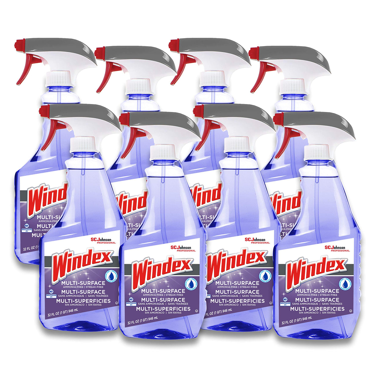 SC Johnson Professional Windex Non-Ammoniated Glass/Multi Surface Cleaner, Fresh Scent, 32 oz Bottle, 8/Carton (322381)