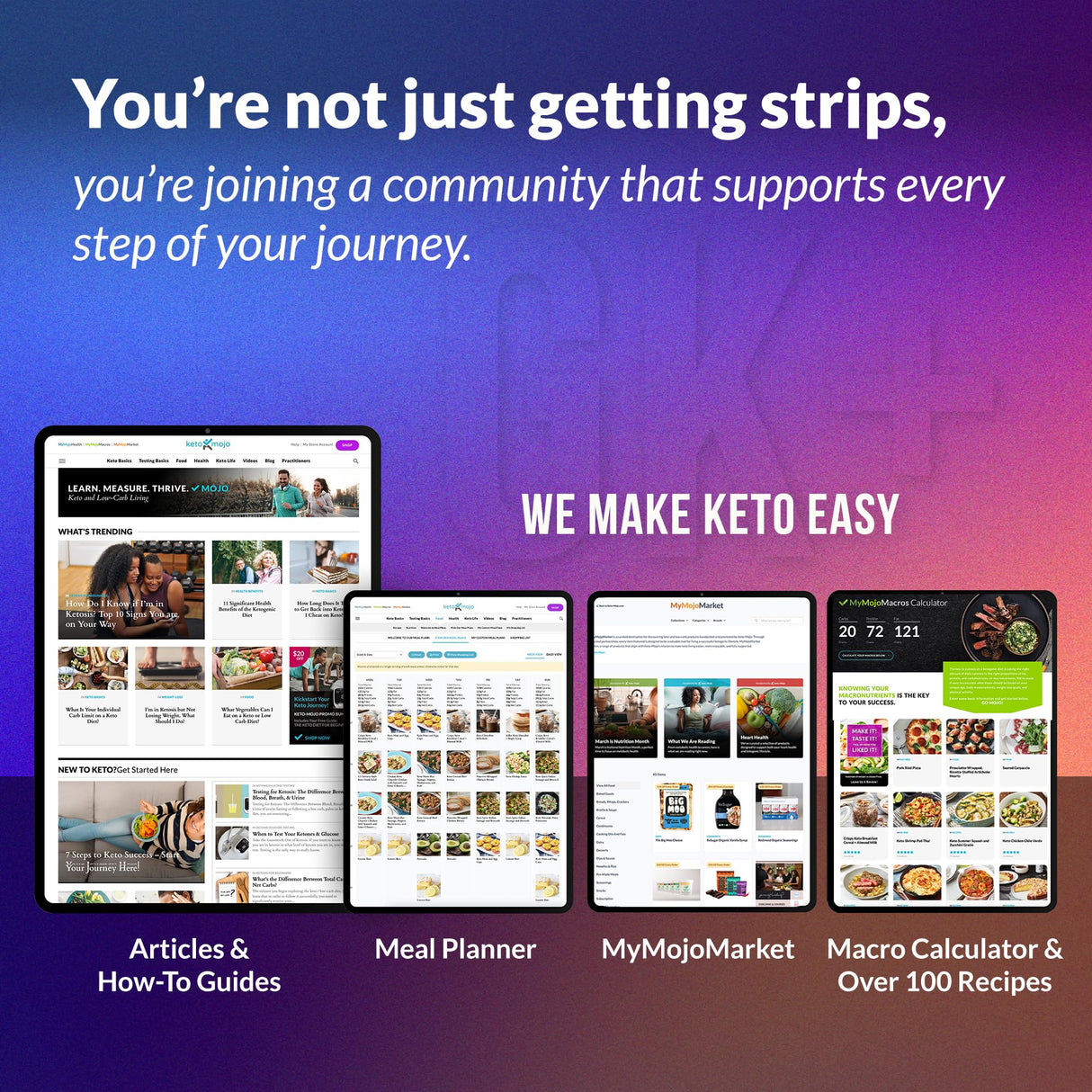 KETO-MOJO Blood Glucose and Ketone Test Strips Combo Pack | 60 Glucose + 60 Ketone Strips (120 Count) | for Use Only with GK+ Meter