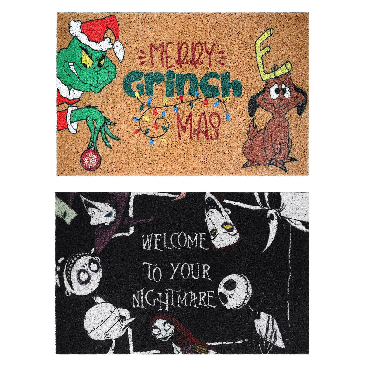 2 Pack Holiday Doormat Set, Halloween Mat & Christmas Mat, 31.5”x20” Non Slip Front Door Rugs, Seasonal Entryway Mats for Indoor Porch, Welcome & Merry Christmas Decor
