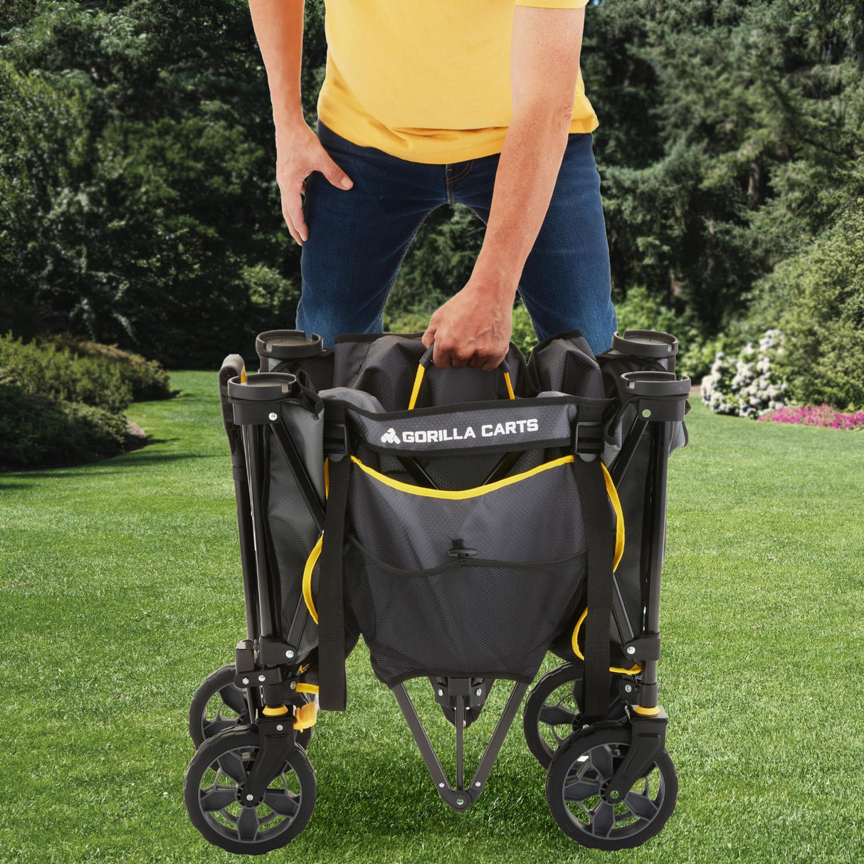 Gorilla Carts Collapsible Folding Outdoor Utility Wagon, 7 Cu Ft Oversized Bed, 150 lb Load Rating, Gray – Foldable Rolling Cart w/ Pockets & Cup Holders for Beach, Camping, Sports or Picnic