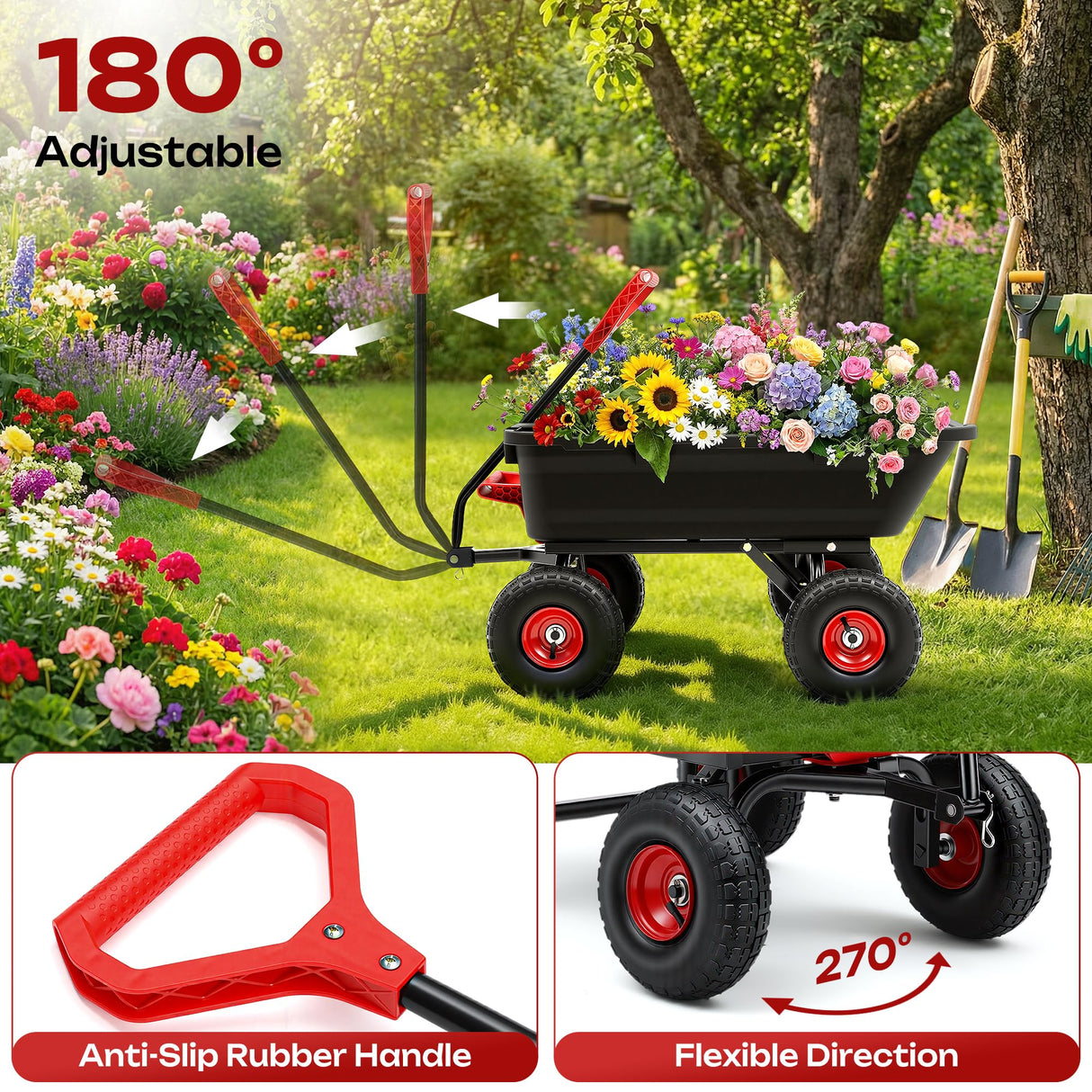 Autodaya Garden Dump Cart Wagon 900 Lbs, Heavy Duty Yard Wheelbarrow