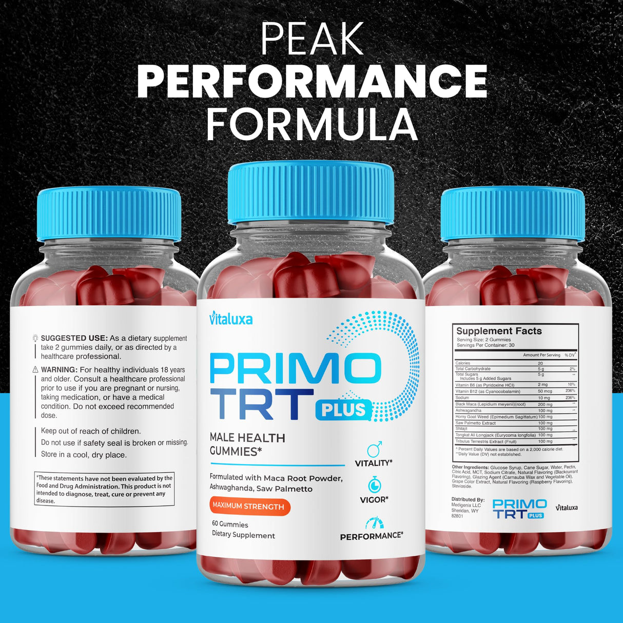 (3 Pack) Primo TRT Gummies, Primo TRT Advanced Performance Blend Supplement, PrimoTRT Try Prime Gomitas Maximum Strength for Males Support for Overall Health Wellness All Natural Ingredients (180 Ct)