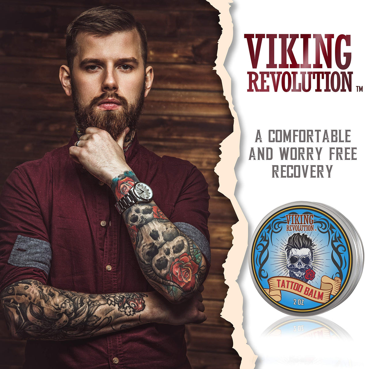 Viking Revolution Tattoo Care Balm for Before, During & Post Tattoo Safe, Natural Tattoo Aftercare Cream Moisturizing Lotion to Promote Skin Moisture, Skin Moisturizer, (2oz,1 Pack)