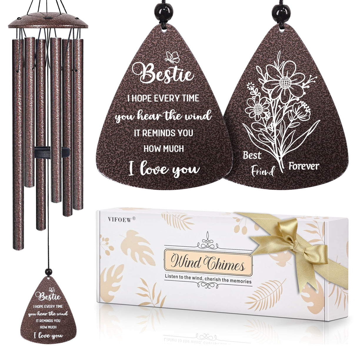 Bestie Gifts for Women, 32" Bronze Wind Chimes, Best Friend Birthday Gifts for Women, Friendship Gift for Birthday Christmas, Unique Bestie Gift Ideas for Woman Female Bestfriend BFF, Home Decor