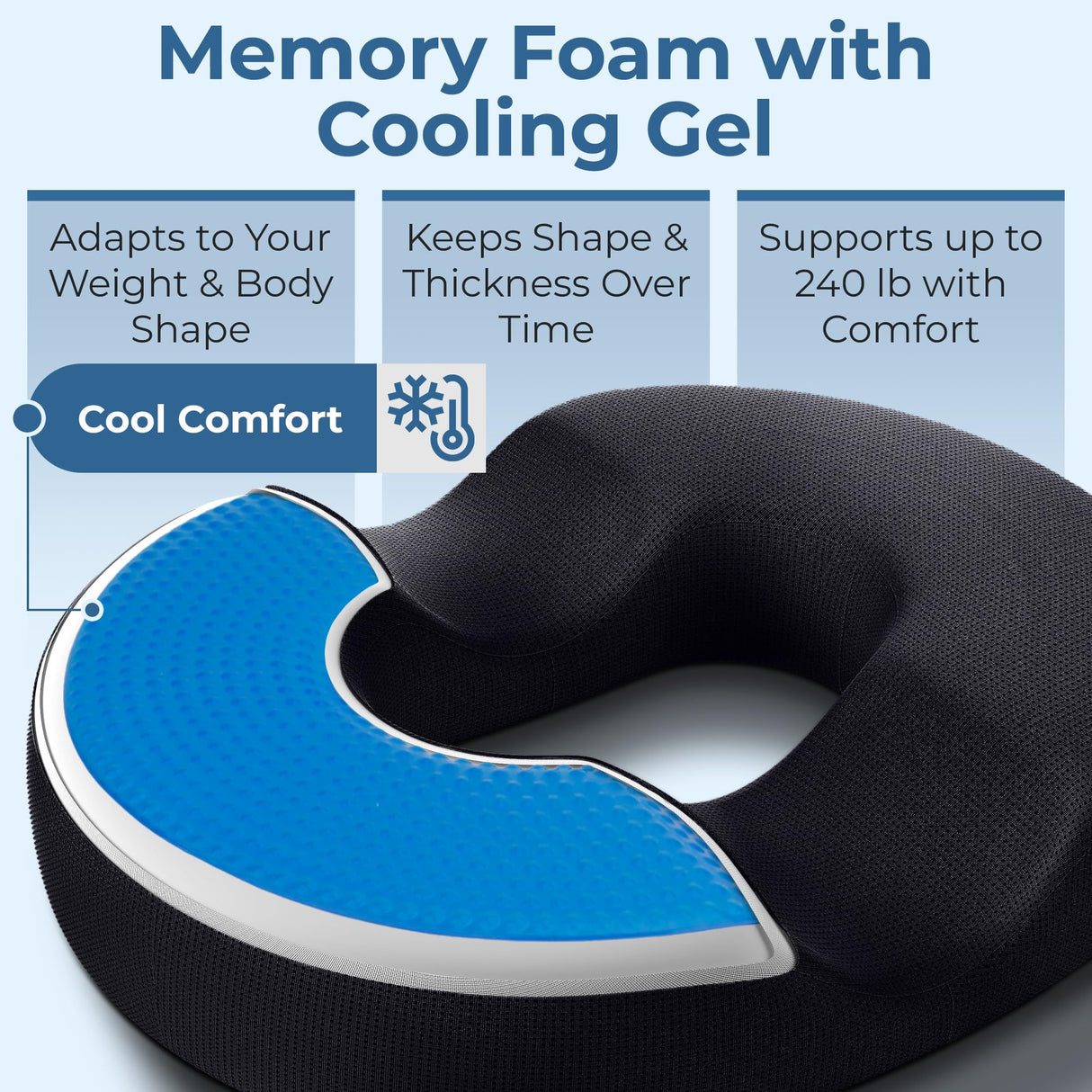 5 STARS UNITED Donut Pillow Hemorrhoid Tailbone Cushion โ Large Chair Pad for Pain Relief โ Coccyx, Prostate, Sciatica, Pelvic Floor, Pressure Sores, Pregnancy, Postpartum Recovery, Arctic Black