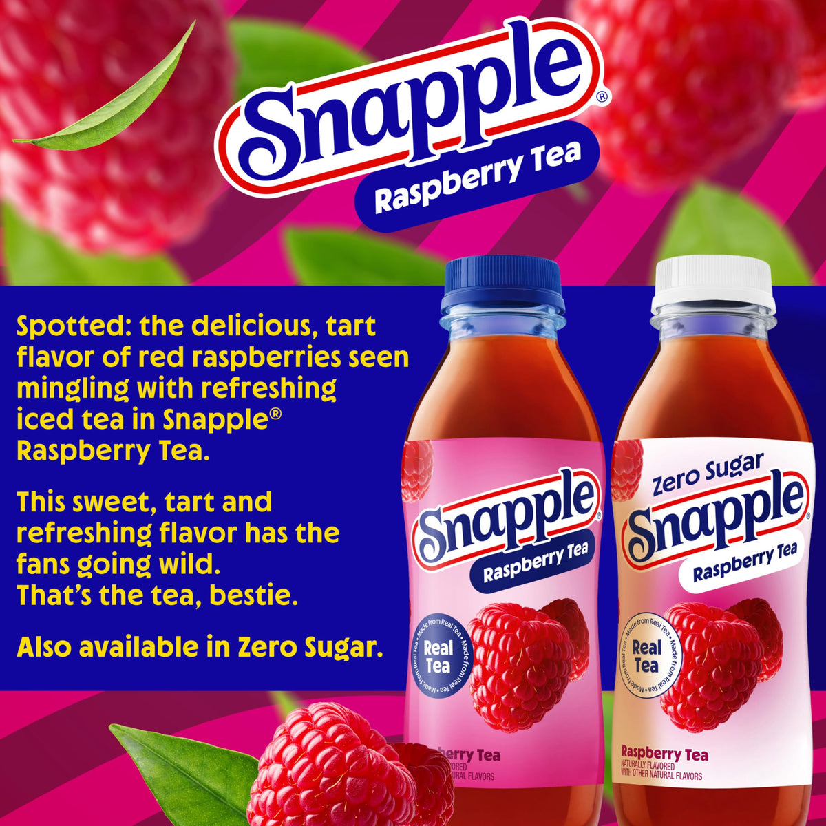 Snapple Zero Sugar Raspberry Tea, 16 Oz Bottles, 12 Count