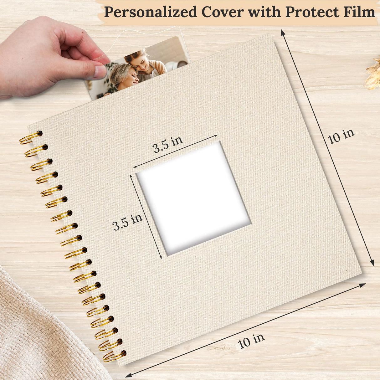 Hiwhy Scrapbook Photo Album Linen Cover, 10 x 10 Inch Hardcover Kraft White Pages Memory Book, for Travel Wedding Guest Book Christmas Baby Shower (40 Sheets/ 80 Pages,Beige)